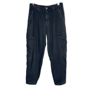 Free People First Light Utility Cargo Pants 8 Washed Black Barrel Snap Ankle
